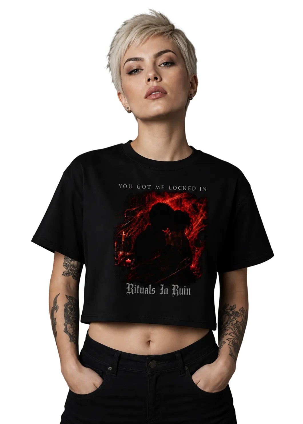 Locked In Cover Art Cropped Tee - Rituals In Ruin